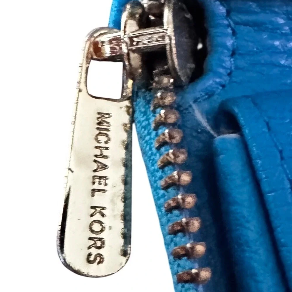Michael Kors Turquoise Pebbled Leather Small Zip Around Wallet 35T1GT7F1L 4x4x1